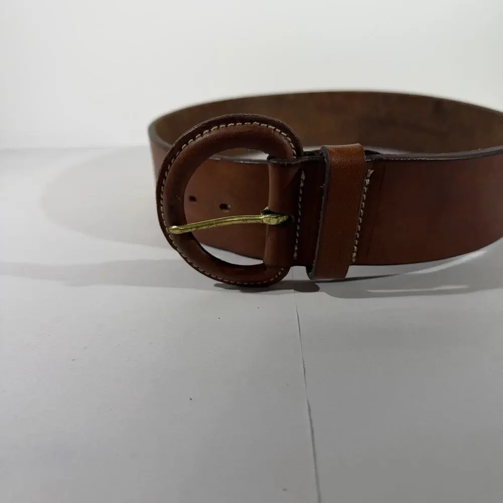 Vintage 90’s Polo Ralph Lauren Brown Leather Belt Size 30 Made in Italy Brass